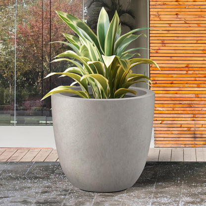 Kante 18 Inch Diameter Round Concrete Planter, Indoor Outdoor Large Plant Pot with Drainage Hole