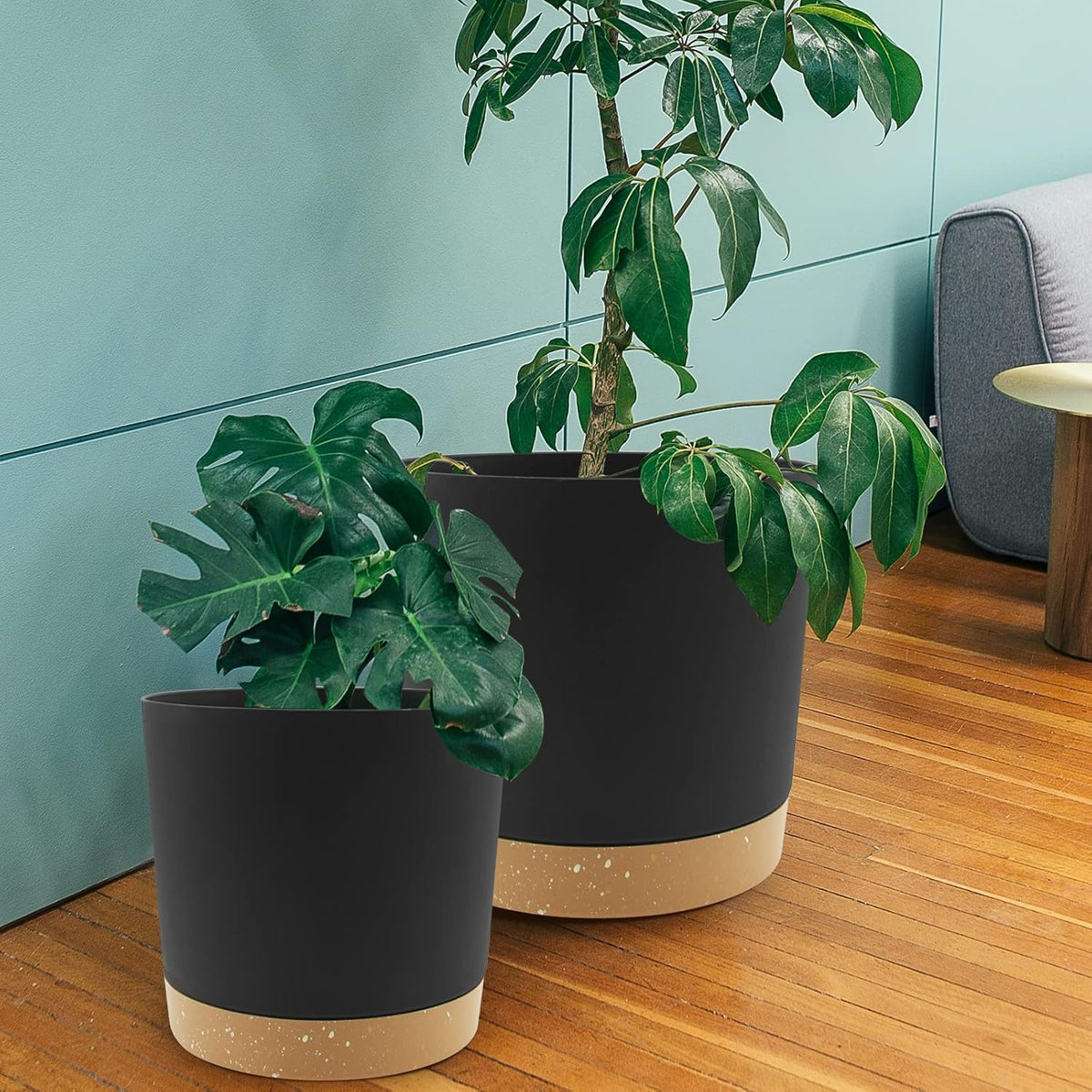 QCQHDU 12 inch Plant Pot, 2 Pack Planters for Indoor Plants with Drainage Holes & Saucer, Outdoor