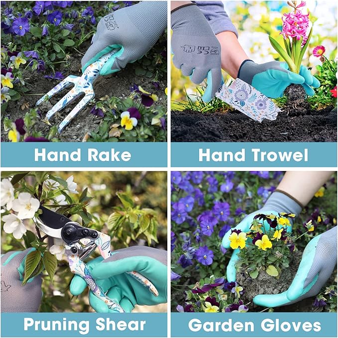 WORKPRO Aluminum Garden Tool Set, 4PCS Heavy Duty Hand Garden Tools with Box Include Trowel, Rake