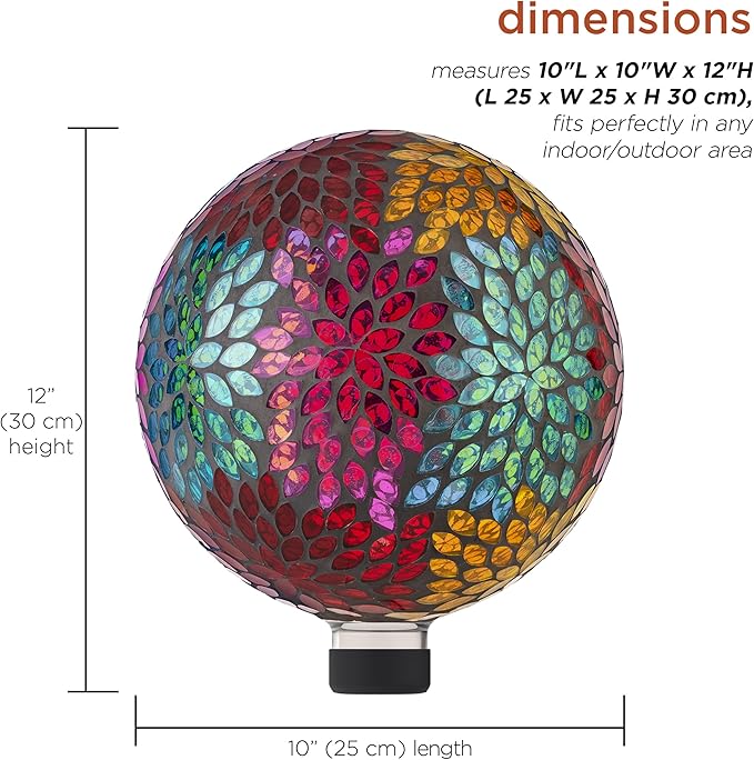 Alpine Corporation HMD172 10" Diameter Indoor Outdoor Glass Gazing Globe Yard Decoration, Mosaic