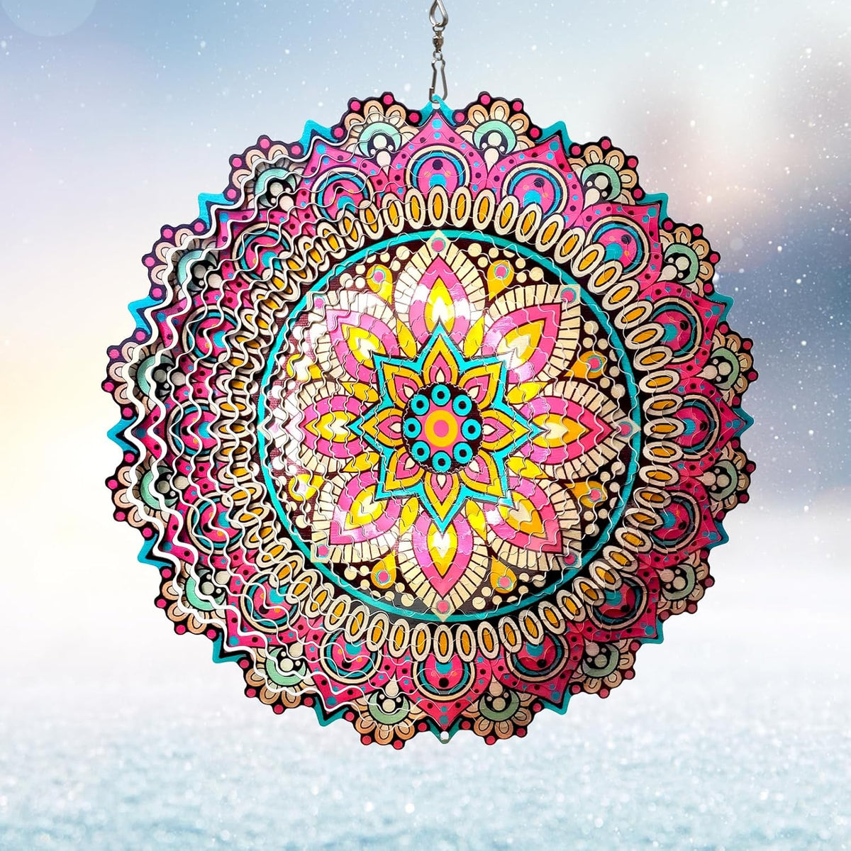 Mandala Blossom Wind Spinner - Metal Wind Spinners | 12inch 3D Kinetic Laser Cut Hanging Wind
