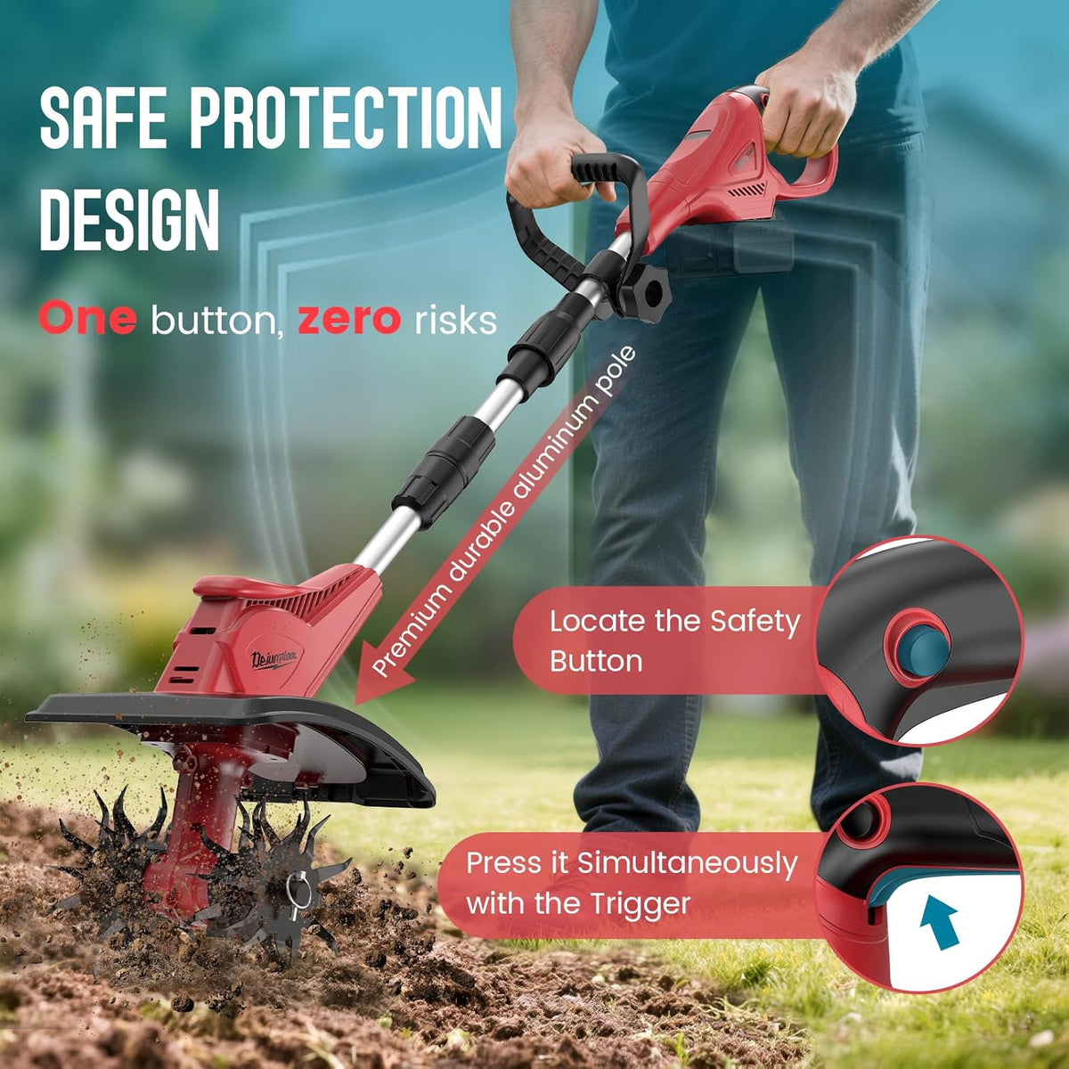 Cordless Tiller Cultivator Compatible with Milwaukee 18V Battery(Tool Only), Folding Electric