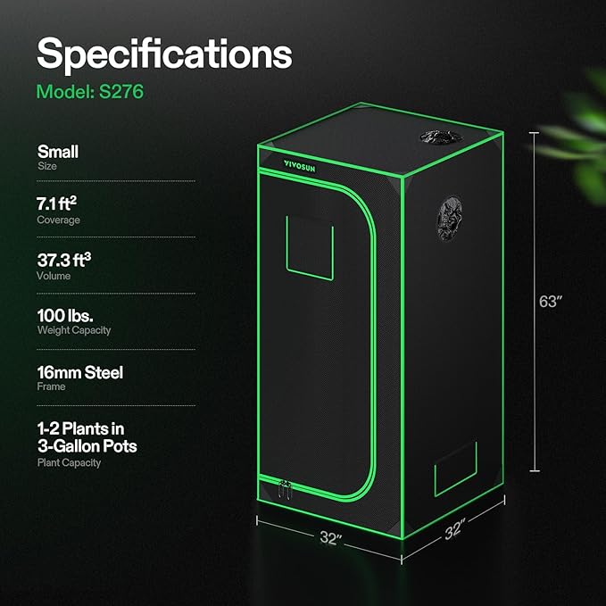 VIVOSUN S276 32"x32"x63" Grow Tent, High Reflective Mylar with Observation Window and Floor Tray