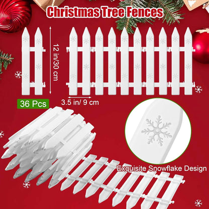 Aodaer 36-Piece Plastic Picket Fence - 12 Inch White Christmas Fence Border Tree Barrier for Party