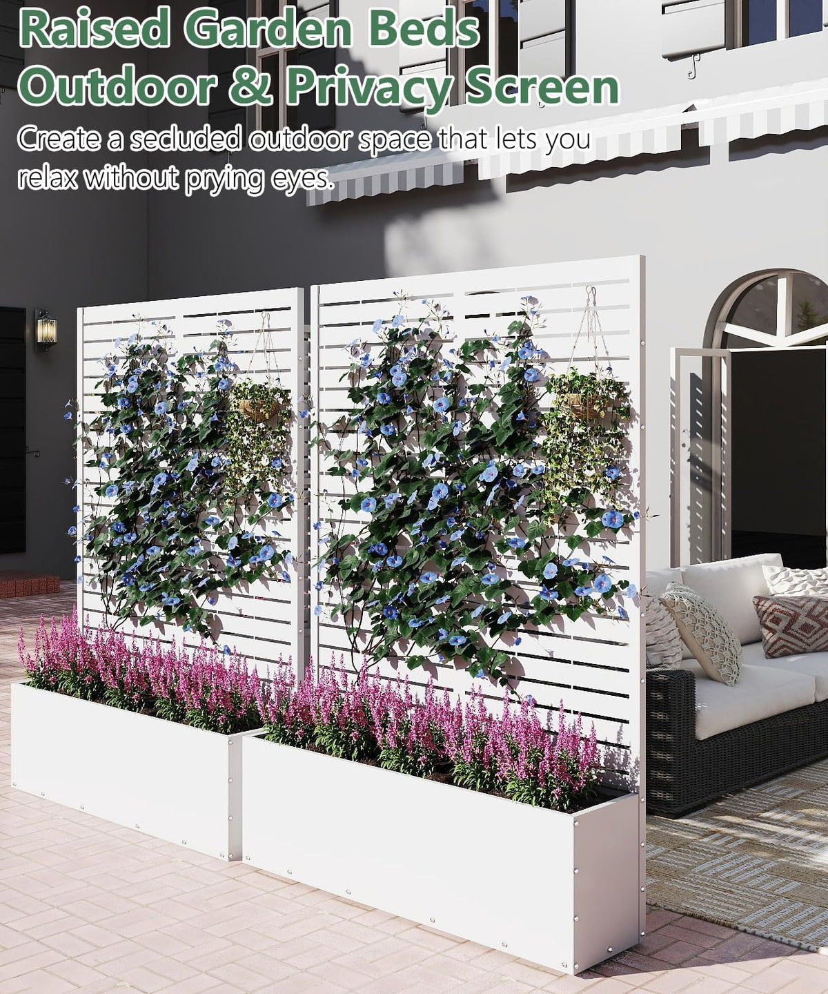 Metal Planter Box with Trellis,70.9"x47.2"x15.7" Raised Garden Bed with Drainage Holes, Privacy