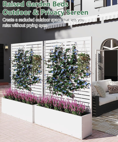 Metal Planter Box with Trellis,70.9"x47.2"x15.7" Raised Garden Bed with Drainage Holes, Privacy