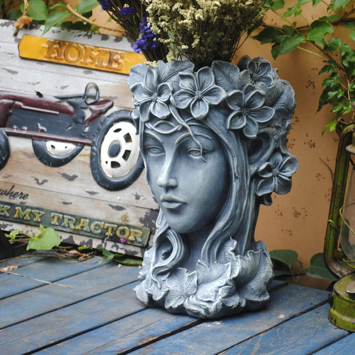 Sungmor Creative Goddess Head Planter Statue for Garden Ornaments | 9×9×14 Inch Premium Resin |