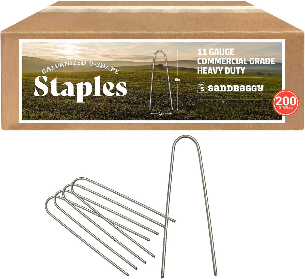 Sandbaggy Galvanized 6 Inch Landscape Staples | Industrial Grade Garden Stakes | Designed for Drip