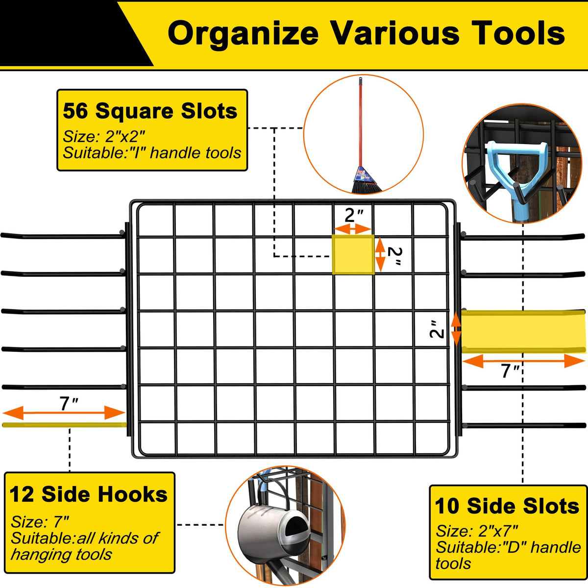 3 Tier Garden Tool Organizer, Garage Storage and Organization, Metal Yard Tools Storage up to 78