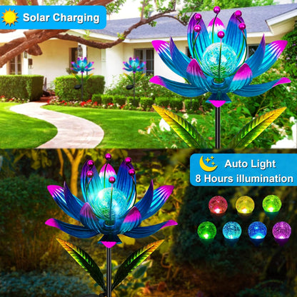 Wind Spinners Outdoor, 38 Inch Metal Wind Spinner Yard Art with Stake, Colorful Solar Windmill for