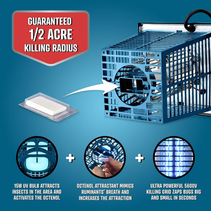 Flowtron Electric Bug Zapper 1/2 Acre Outdoor Insect Control with Dual Lure Method, 15W UV Light &