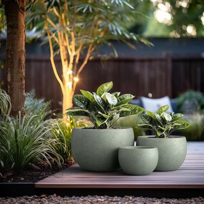 Kante 19.9",15.7",11.8" Dia Round Concrete Planter Set of 3, Outdoor/Indoor Large Bowl Plant Pots
