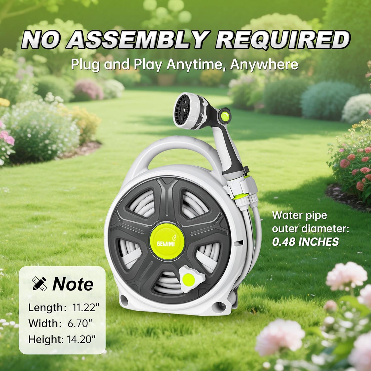 Retractable Garden Hose Reel, 65FT Heavy Duty Hose With 10 Spray Patterns - Leakproof, Durable &