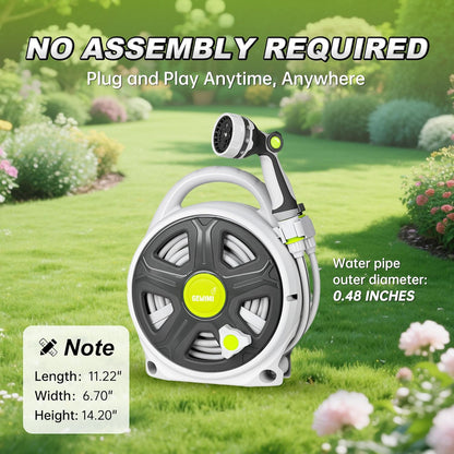 Retractable Garden Hose Reel, 65FT Heavy Duty Hose With 10 Spray Patterns - Leakproof, Durable &