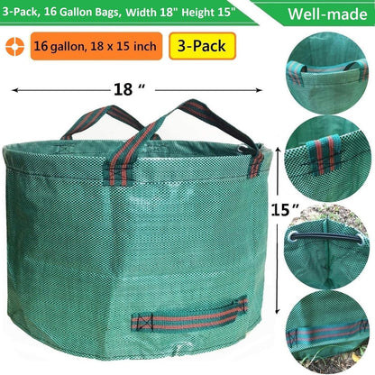 Standard 3-Pack 16 Gallons Home Garden Bags (D18, H15 inches) with Coated Gardening Gloves,Leaf