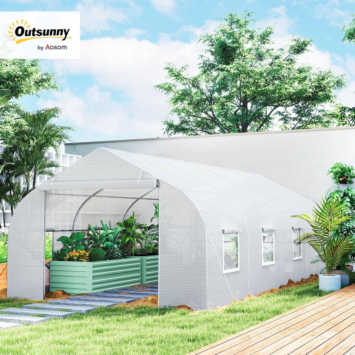 Outsunny 20' x 10' x 7' Outdoor Walk-in Greenhouse, Tunnel Green House with Roll-up Windows