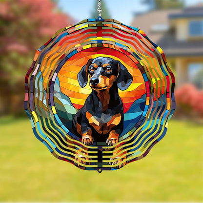 Dachshund Dog Wind Spinners Outdoor Dog Memorial Gifts, 3D Metal Kinetic Hanging Garden Wind