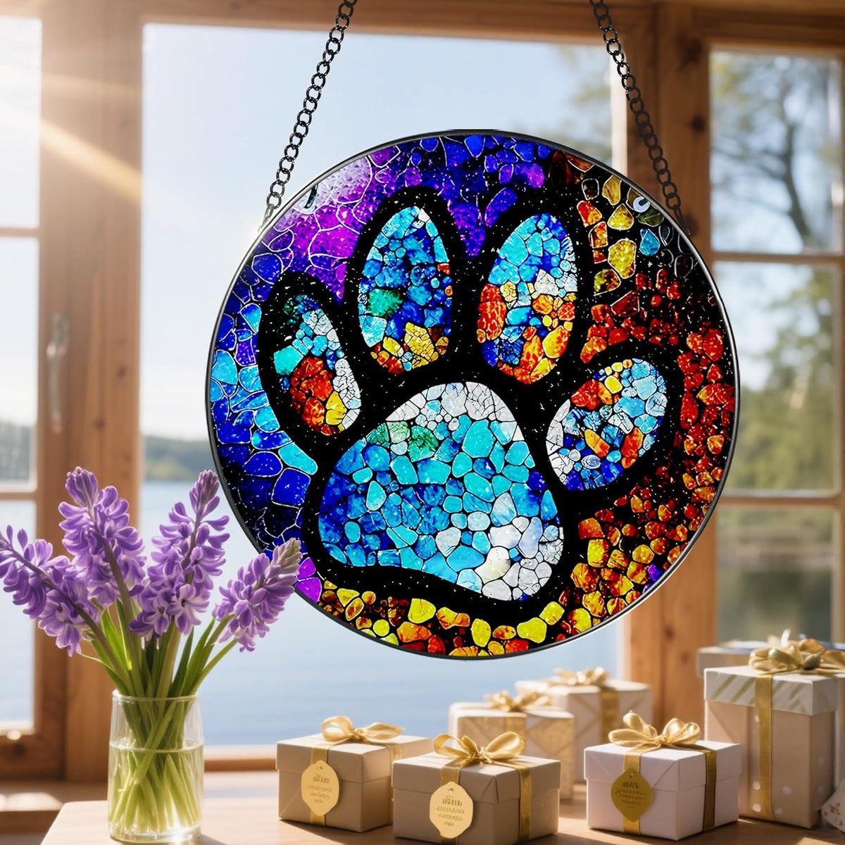 Stained Glass Window Hanging, DOUHASU Pet Memorial Suncatcher Ornament, Dog Memorial Gifts for Loss