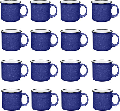 Set of 16 Ceramic Campfire Mugs – 15 Oz, Royal Blue – Coffee & Tea Cups for Home, Work, Travel