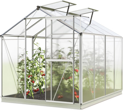 Greenhouse Jasmin 4 Aluminum Frame - 6.3 x 8.4 ft Approx. 6 mm Polycarbonate Panels - Bonus Base