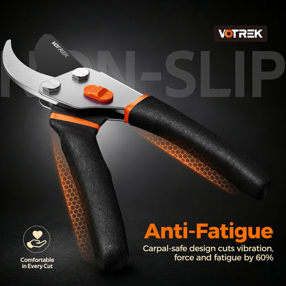 VOTREK® 8.5" Bypass Pruning Shears, Jam-Proof Spring Clippers for branches