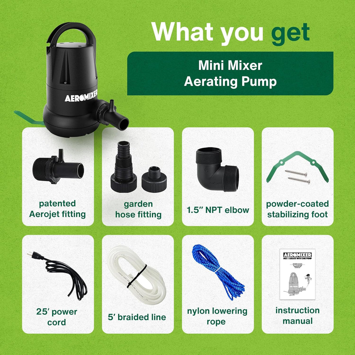 Aeromixer MINI 1/4 HP Submersible Mixing + Aerating Pump - Submersible Water Pump for Nutrient