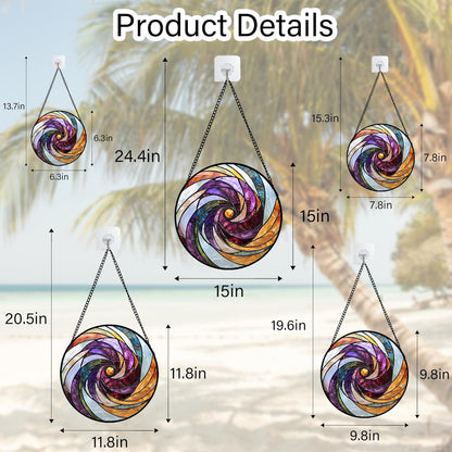 Stained Glass Window Hanging, Colorful Abstract Spiral Pattern Suncatcher for Doors Window Home Sun