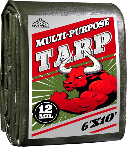 Green/Silver Heavy Duty Waterproof Tarp 6x10FT, 12mil Thick，Multifunctional tarp Whit Tear&Fade
