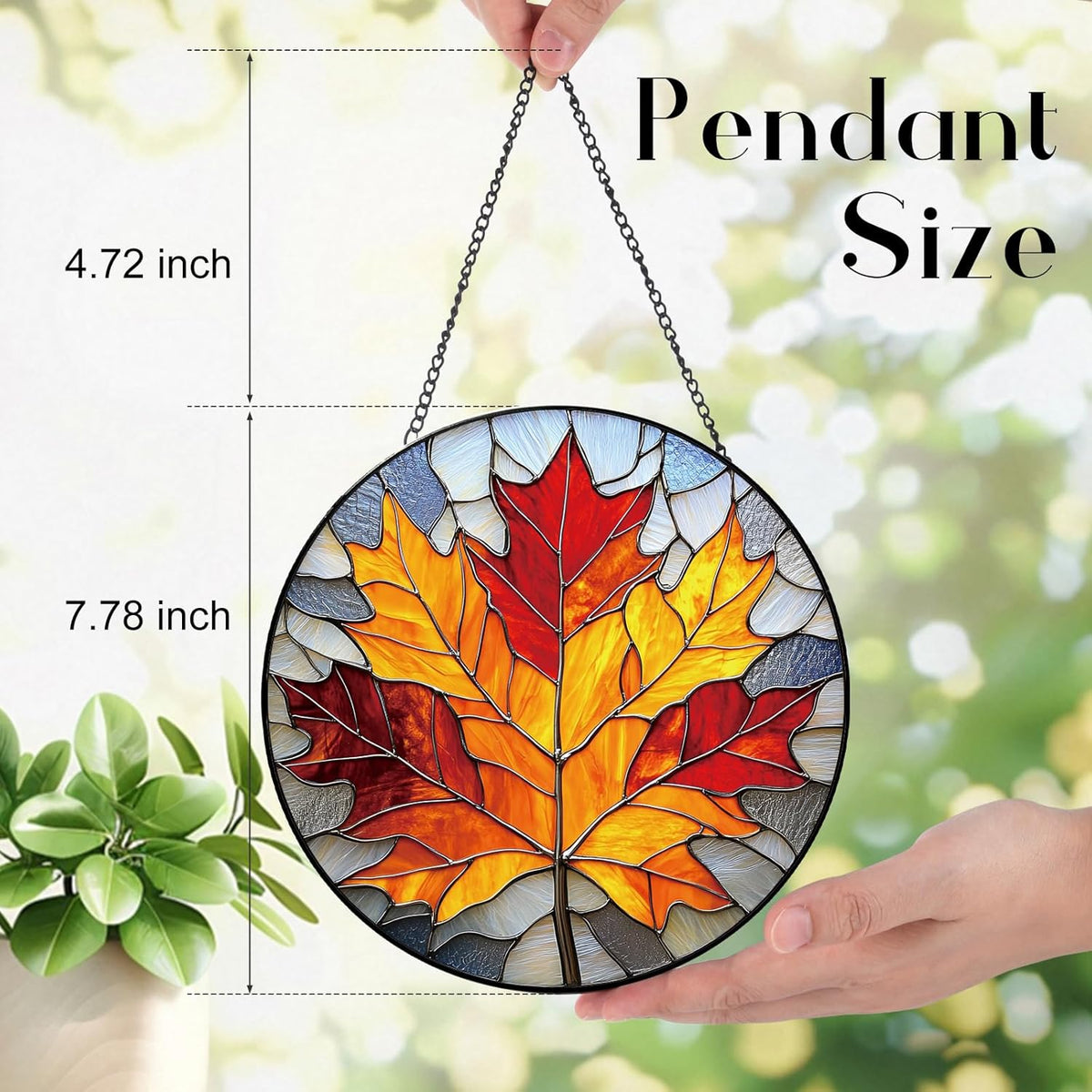Rustic Autumn Maple Leaves Suncatcher -7.9 in Stained Glass Window Hanging Sun Catcher Garden Decor