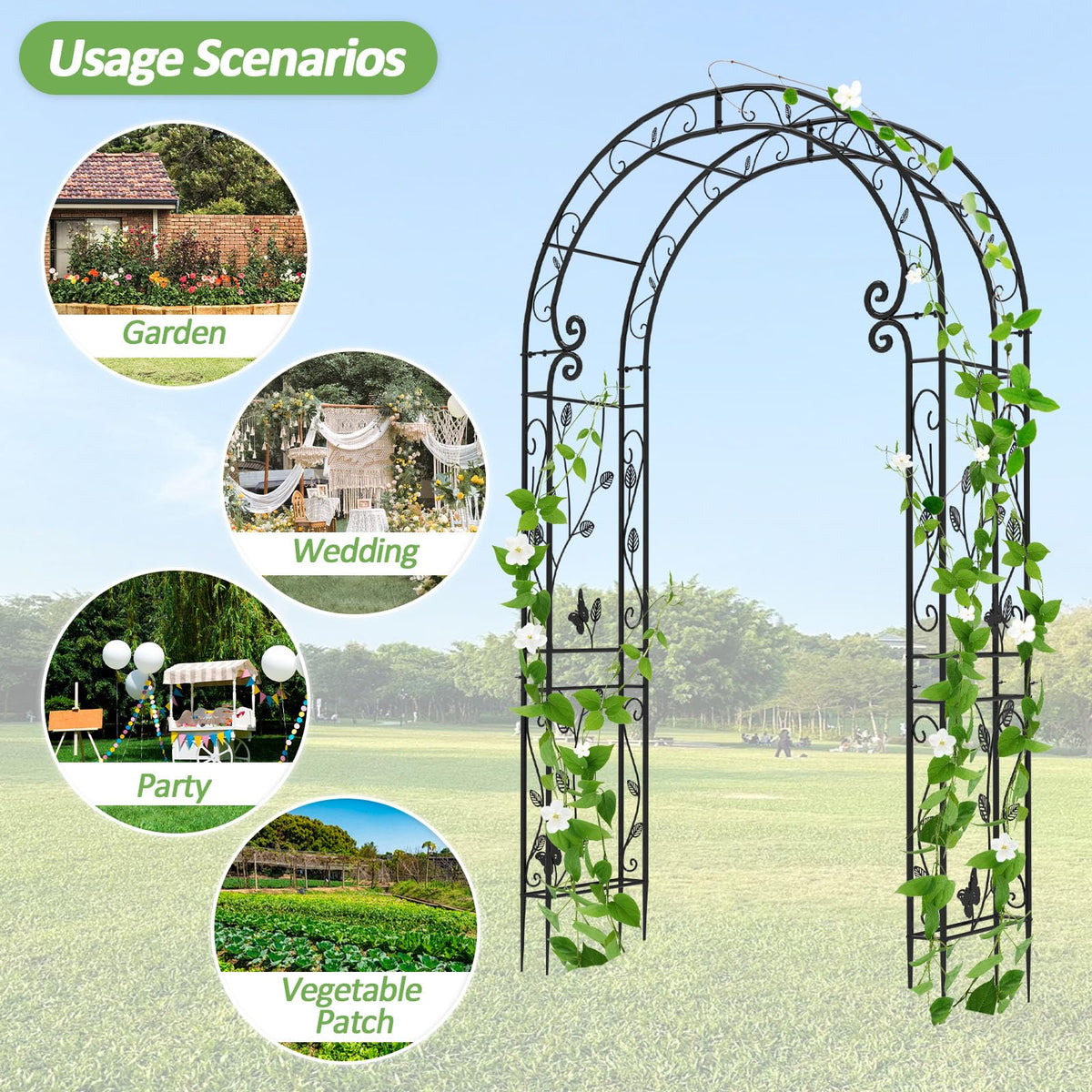 Trellume Garden Abor - 88"(H)*51"(L), Sturdy Metal Garden Arch with Rust-Resistant Finish, Trellis