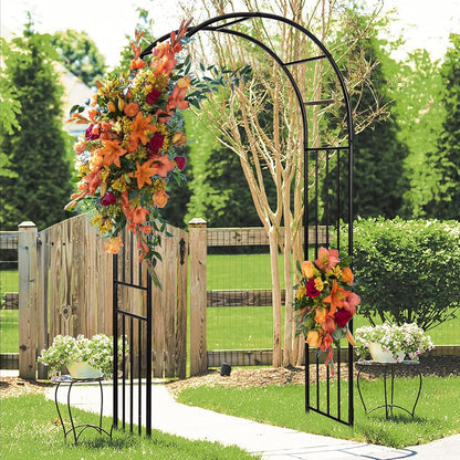LDAILY Moccha Garden Arch Arbor Trellis, 7.2Ft Outdoor Steel Arbor with Stakes, Metal Archway for