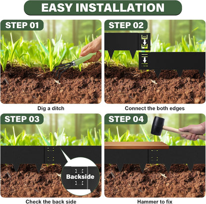 Galvanized Steel Landscape Edging - 40 Inch Strips, 8 Inch Depth, 6-Pack Black Bendable Metal