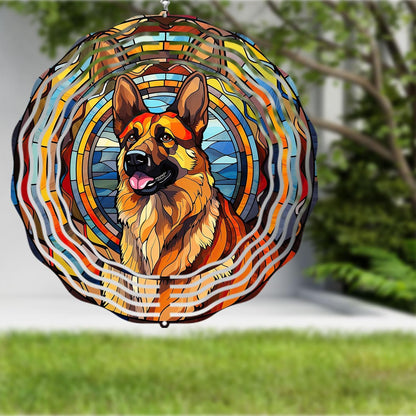 German Shepherd Dog Wind Spinners Outdoor Dog Memorial Gifts, 3D Metal Kinetic Hanging Garden Wind
