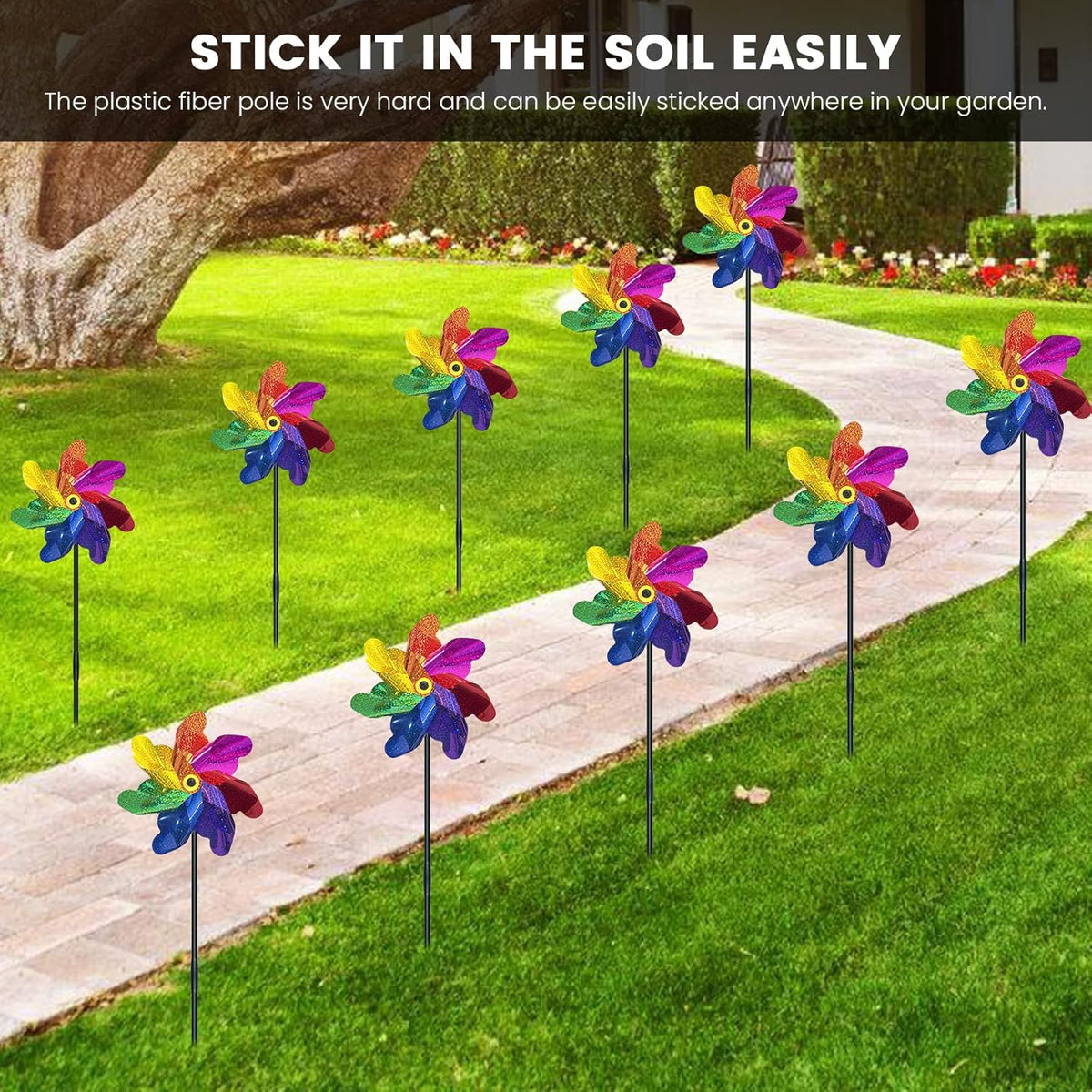 10 PCS Reflective Pinwheels for Yard and Garden Bird Devices Pre-Installed Sparkly Wind Spinner