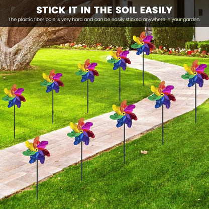 10 PCS Reflective Pinwheels for Yard and Garden Bird Devices Pre-Installed Sparkly Wind Spinner