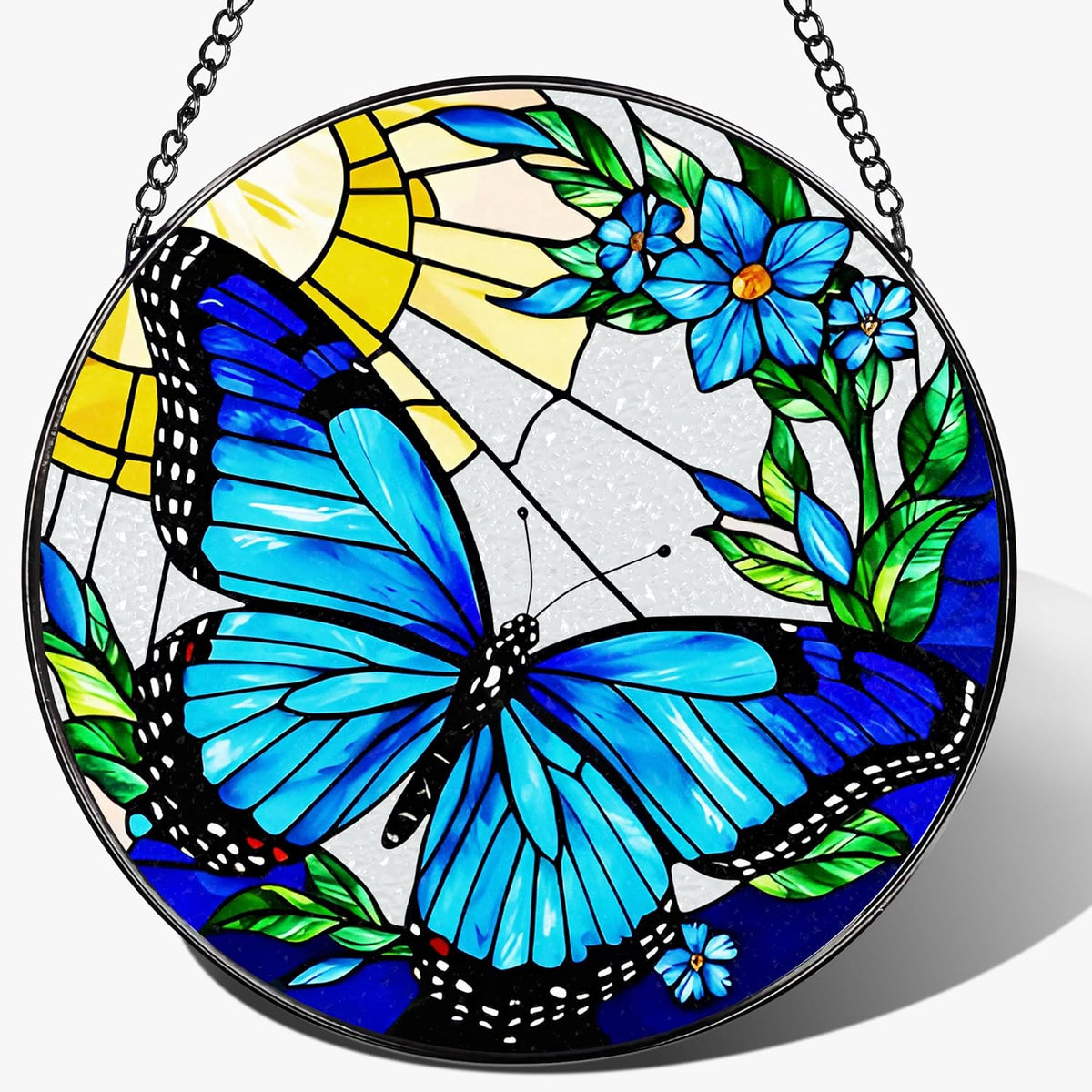 Stained Glass Window Hanging, 8 Inch Sun Catchers Indoor Window, Butterfly Suncatchers for Windows