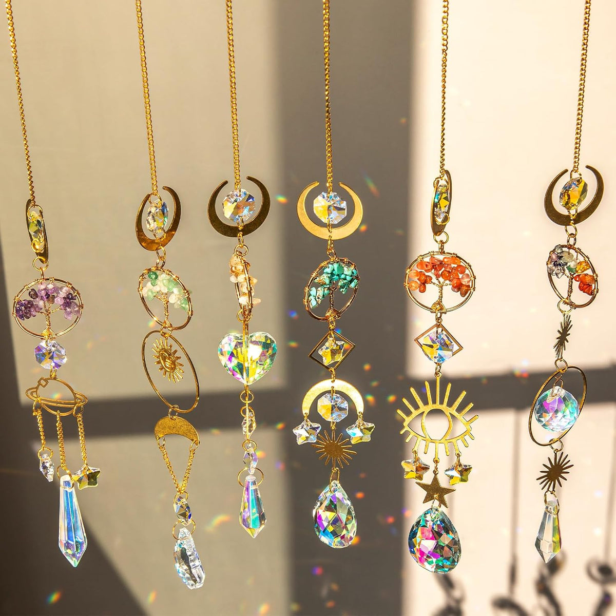 6 PCS Crystal Suncatchers for Window Hanging, Sun Catchers Indoor Window Garden Hanging with