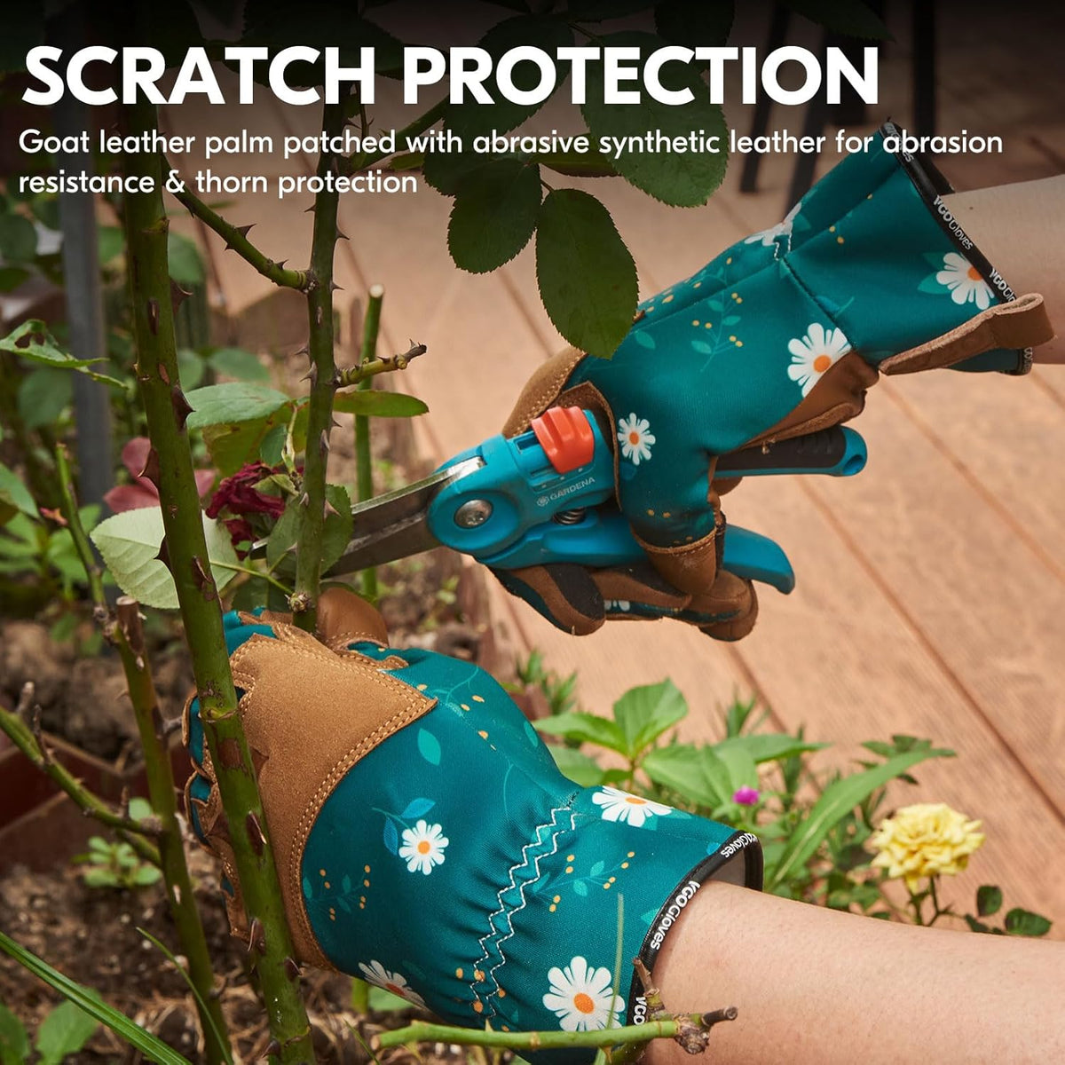 Vgo... 1Pair Gardening Gloves for Women, Goatskin leather Thorn Proof Working Gloves for Weeding