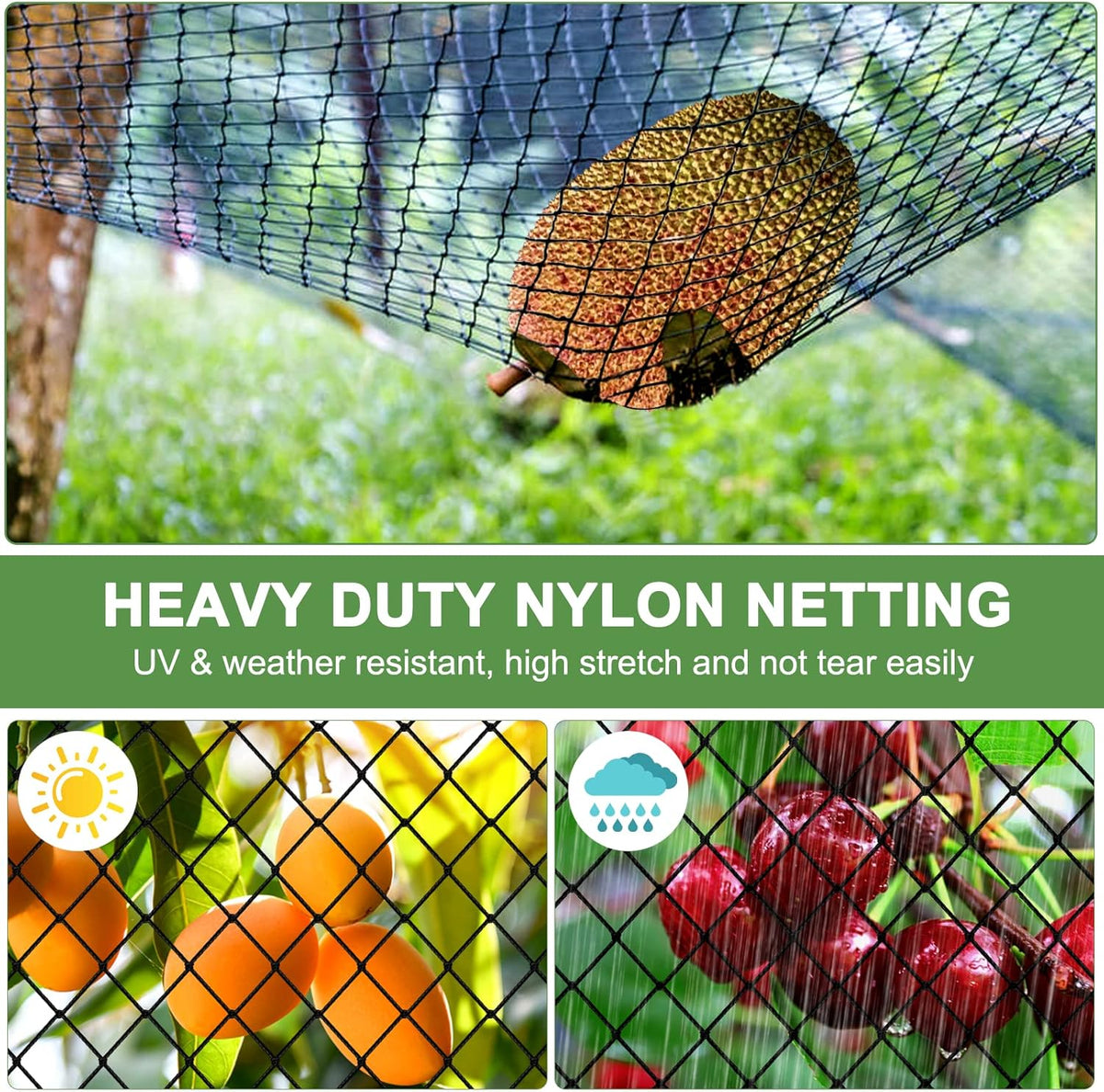 Bird Netting - Garden Poultry Netting with 3/4" Mesh Net, 50x50ft for Chickens, Heavy Duty Nylon