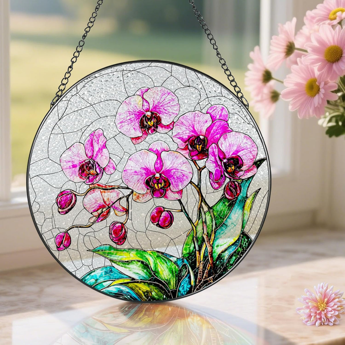 8-Inch Stained Glass Ornament, Stained Glass Window Hanging, Window Hanging Decor Suncatcher