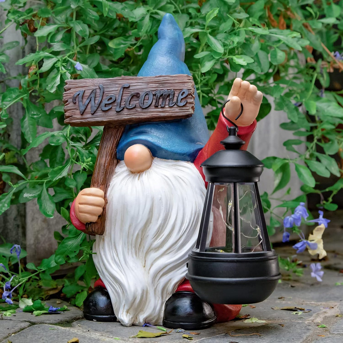 Garden Gnome Outdoor Decoration Solar Gnomes Statue with Lantern LED Lights,Terrace Courtyard Lawn