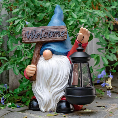 Garden Gnome Outdoor Decoration Solar Gnomes Statue with Lantern LED Lights,Terrace Courtyard Lawn