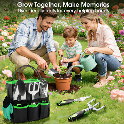 WOWBOX Garden Tools Set, 10 PCS Heavy Duty Gardening Hand Tools Kit, Green