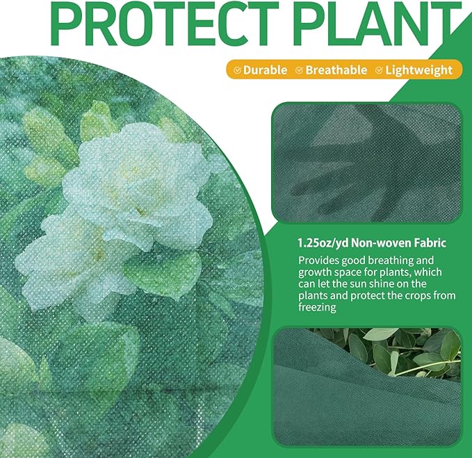 Plant Covers Freeze Protection, 10x50ft Green Frost Blanket for Winter, 1.23 oz/yd² Fabric, Premium