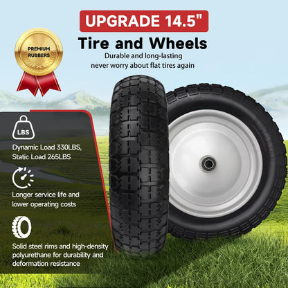 4.80/4.00-8 Tire and Wheel, 14.5" Flat Free Wheelbarrow Tire, 5/8" 3/4" Bearings Universal Solid