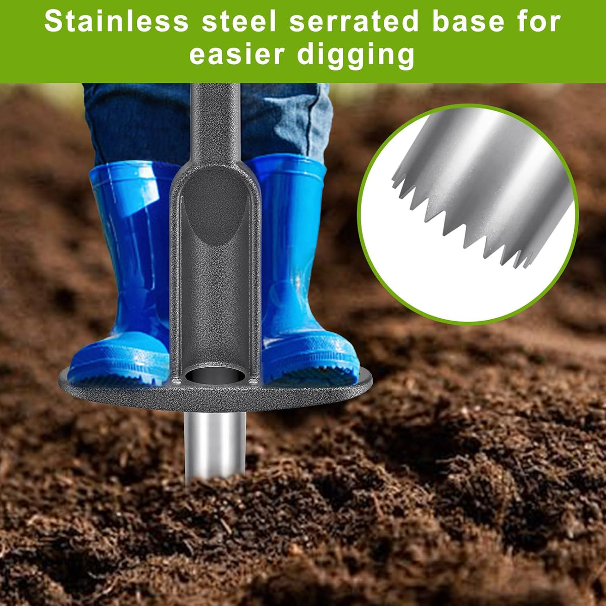 Bulb Planter Tool Long Handle with Stainless Steel Sharp Serrations, Sod Plugger for Lawn & Garden