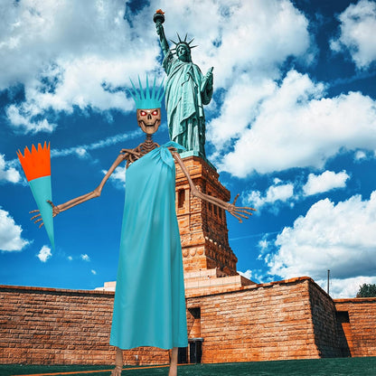 3 Pcs 12 ft Skeleton Accessories Skeleton Statue of Liberty Costume Kit with Crown and Torch Outfit