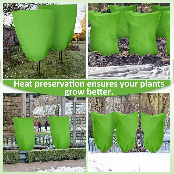 12 Packs Winter Plant Covers Freeze Protection Drawstring Tree Cover 23.62 x 31.5 in Large Reusable