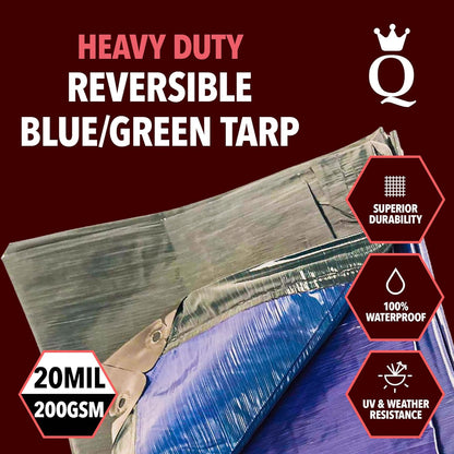 QUEEN OF TARPS | 6x8 Heavy Duty Tarp Waterproof, 120 GSM is 12 MIL, UV/Tear Resistant Tarp