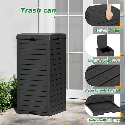 31 Gallon Outdoor Trash Can, Waterproof Resin Garbage Can with Lid and Drip Tray Easy Cleaning